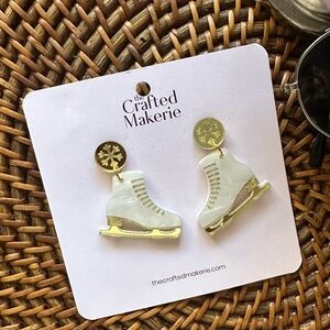 Crafted Makerie Ice Skate Snowflake Earrings New Tags